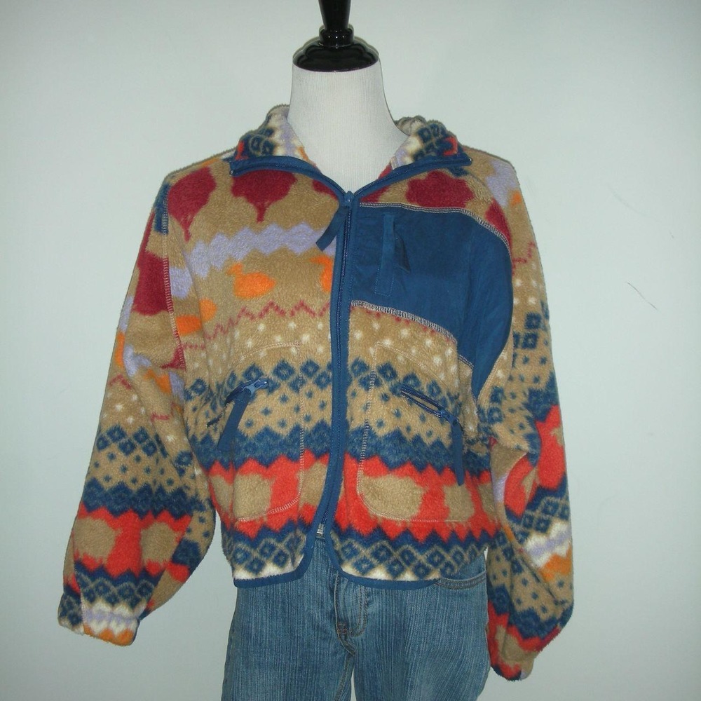 Urban Outfitters Retro Pattern Fleece Jacket S Gorpcore Y2K Outdoor Ski